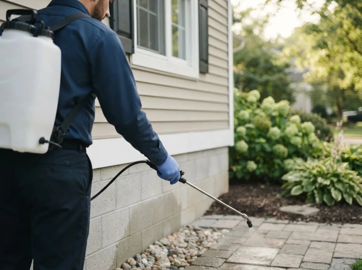 Pest control technician inspecting a home in Union, NE